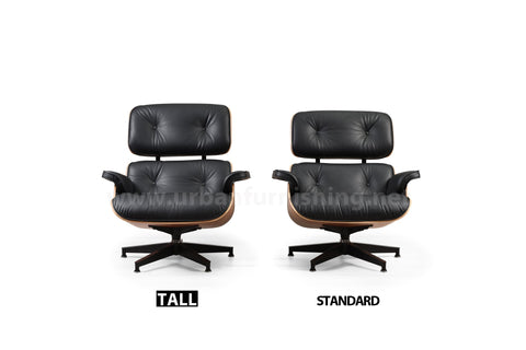 Black Walnut Tall vs Standard Eames Mid-century Style Replica Reproduction Lounge and Ottoman