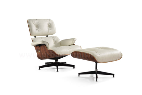 Ivory Palisander Tall Eames Mid-century Style Replica Reproduction Lounge and Ottoman side view 2