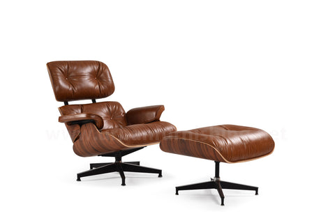 Brown Eames Mid-century Style Replica Reproduction Lounge and Ottoman side view 2