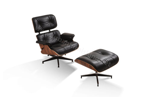 Black Palisander Tall Eames Mid-century Style Replica Reproduction Lounge and Ottoman side view 3