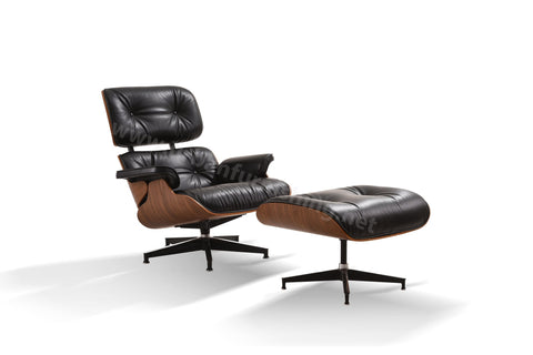 Black Walnut Tall Eames Mid-century Style Replica Reproduction Lounge and Ottoman side view 2