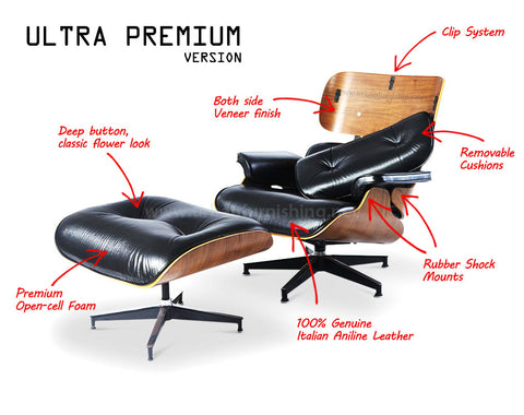 Iconic Chair Ultra Premium Features Eames Mid-century Style Replica Reproduction Lounge and Ottoman